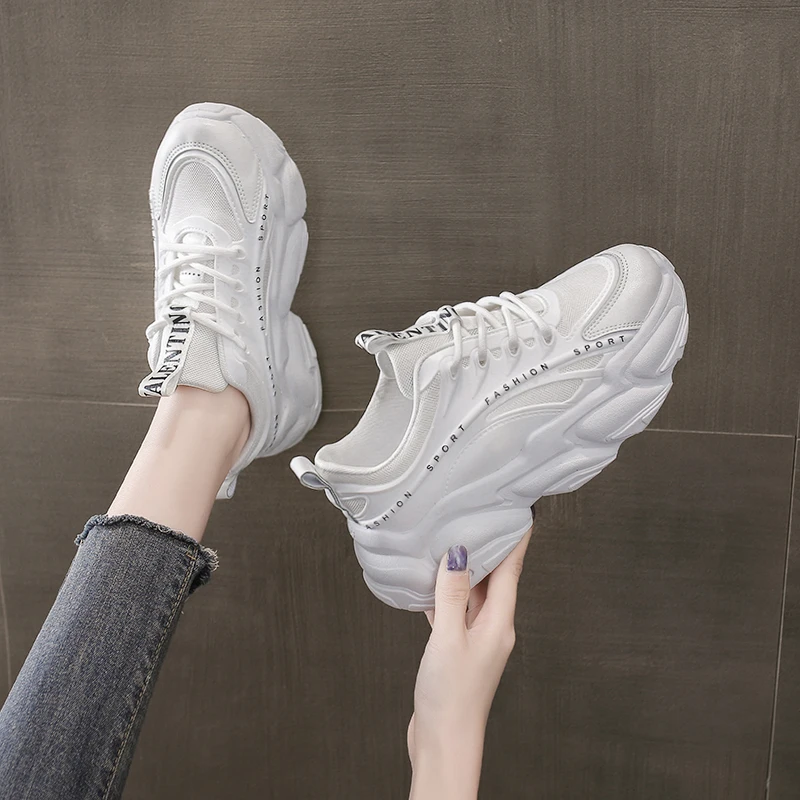 

2021 Women Fashion Platform Breathable Mesh Sneakers Ladies Brand Casual Vulcanize Shoes for Woman Leather Women's Sports Shoes