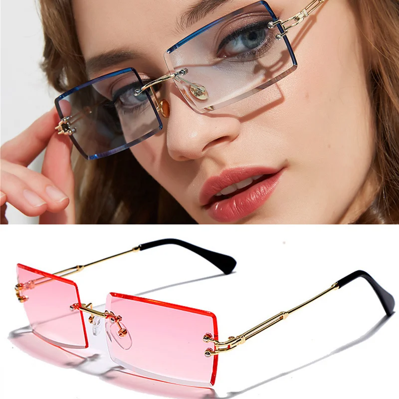 

Rectangle Gradient Square Sunglasses Women Rimless Clear Sun Glasses for 2020 Summer Style Female UV400 Men Unisex Party Okulary