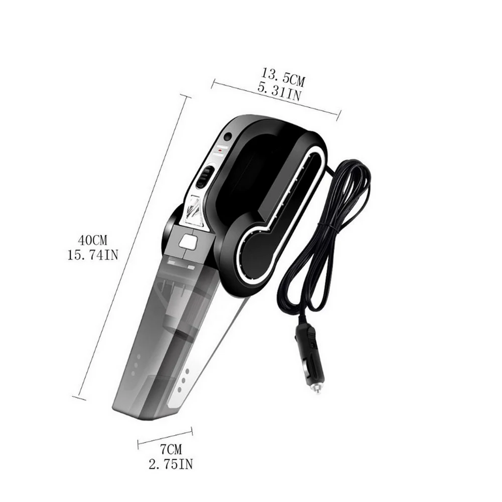

4in1 Multifunctional Car Vacuum Cleaner Powerful Wet and Dry Vacuum Cleaner Quick Charge Tire Inflator Pressure Gauge LED Light