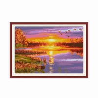 joy sunday cross stitch kits autumn sunset stamped patterns thread counted 11ct 14ct printed fabric canvas embroidery needlework