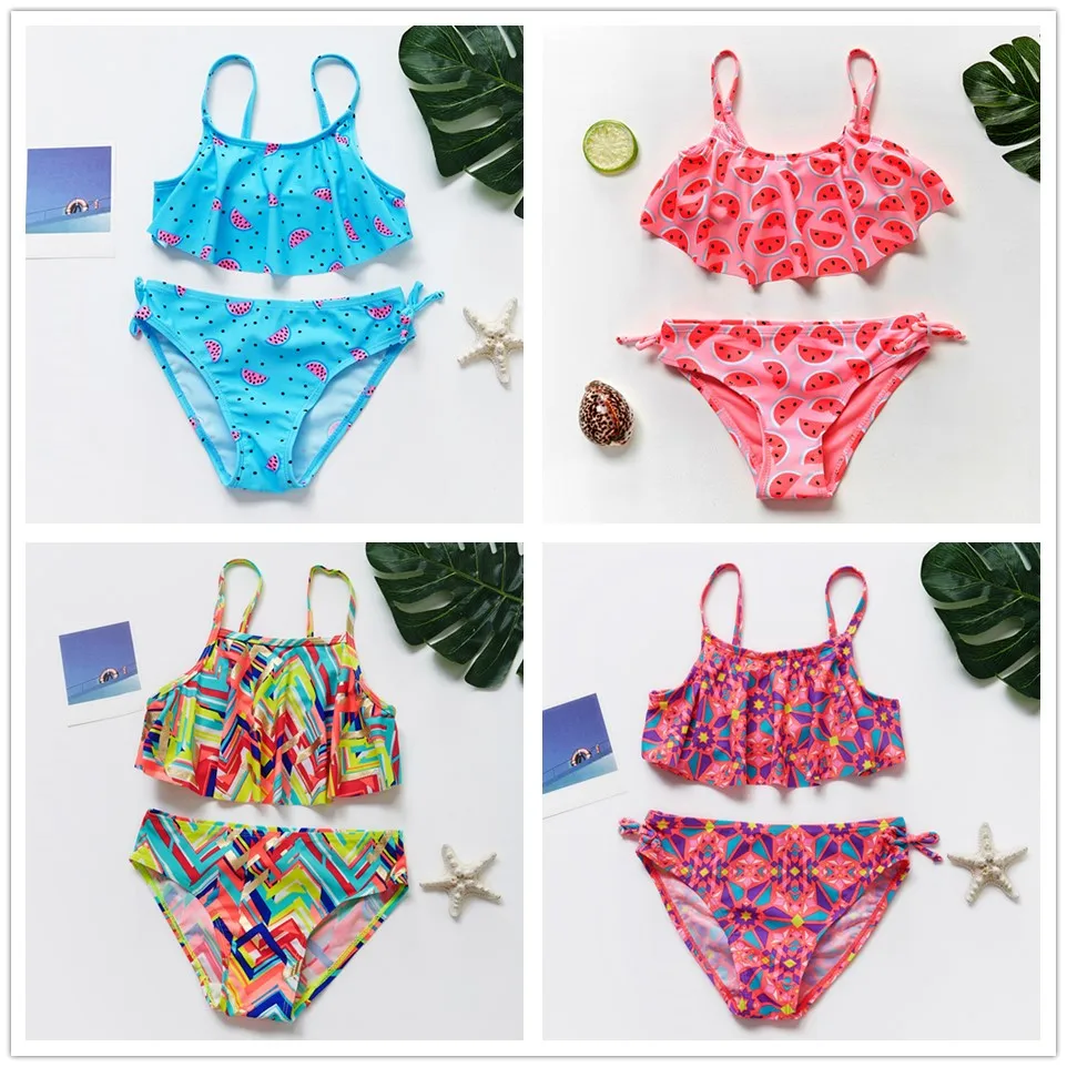 Купальник для девочек 2 12 лет детские купальники комплекты бикини с милым принтом