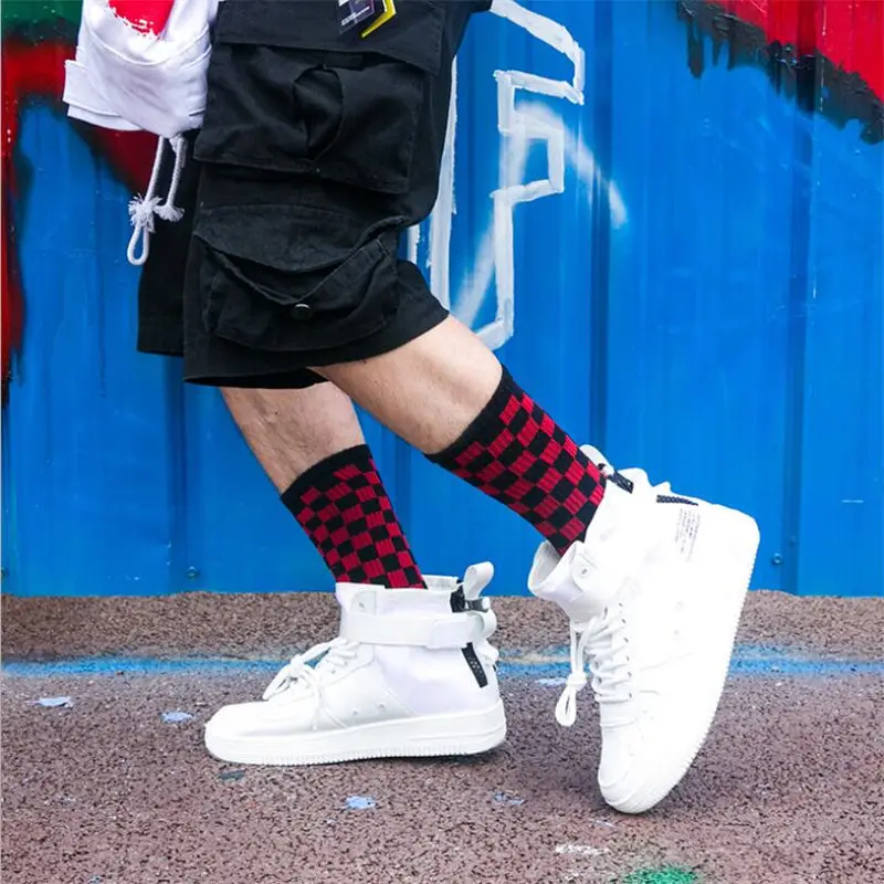 

Korea Harajuku Trend Women Checkerboard Socks Geometric Checkered Socks Men Hip Hop Cotton Unisex Streetwear Novelty Socks