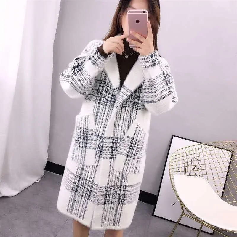 

Women 2021 Winter Thick Imitation Mink Fleece Sweater Jacket Female Warm Coats Long Cardigan Outwear Casaco Feminino Y207
