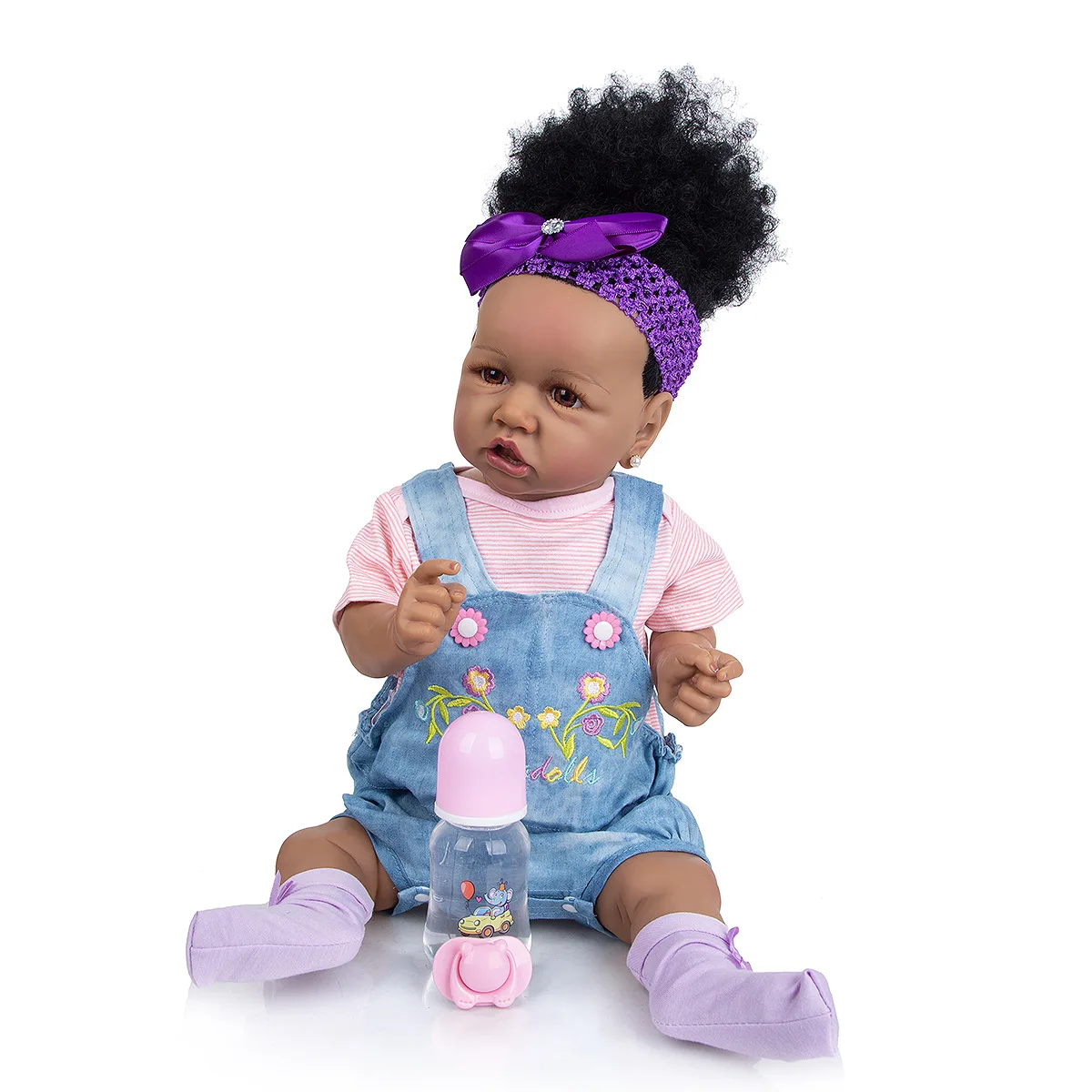 

23 Inch Realistic Reborn Baby Doll 22 Inch 55CM Brown Skin Girl Silicone Baby Doll Lifelike Newborn Soft BodyBaby Reborn Doll