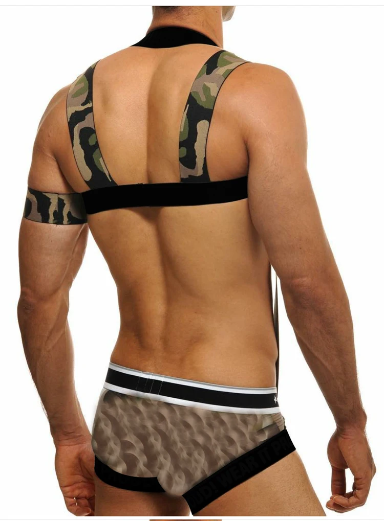 

Tank Top Exotic Men Sexy Body Chest Harness Bondage Gay Strap Sissy Night Club Party Male Camouflage Dancewear Stripper Clothes