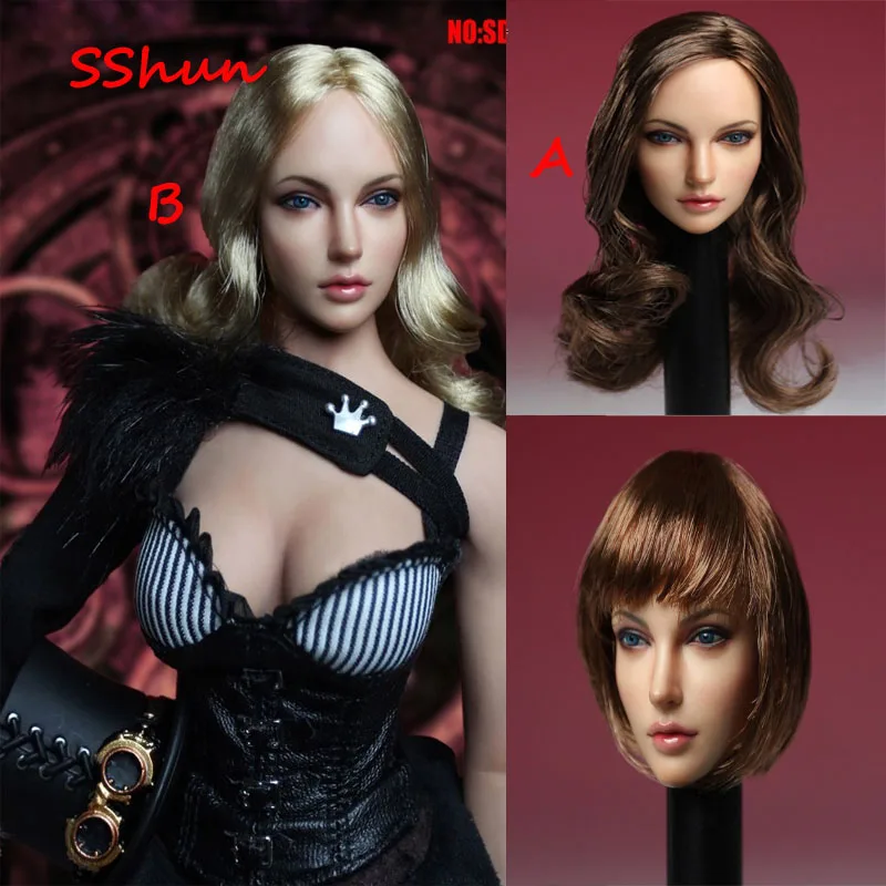 

SDH005 1/6 Scale European/American Female Soldier Beauty Hair Transplant Head Sculpture Model For 12'' Action Figure Body DIY