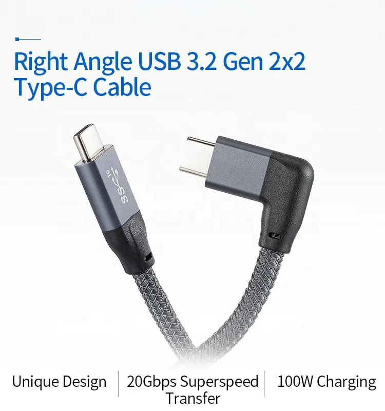 

Кабель USB 3,2 Gen 2x2 под прямым углом, USB 3,1 Gen 2, 5 А, 20 Гбит/с, 100 Вт