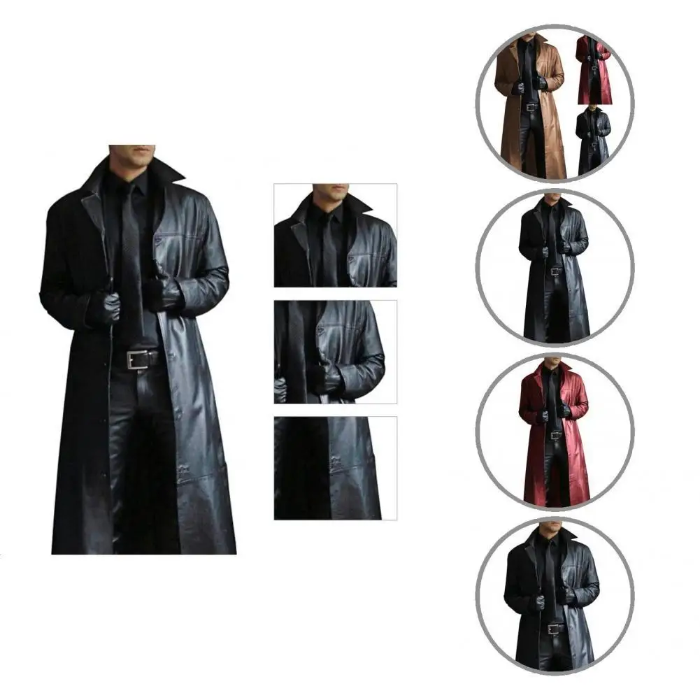 

Comfy Stylish Long Sleeve Turndown Collar Punk Jacket Coat Men Men Overcoat Solid Color for Cycling