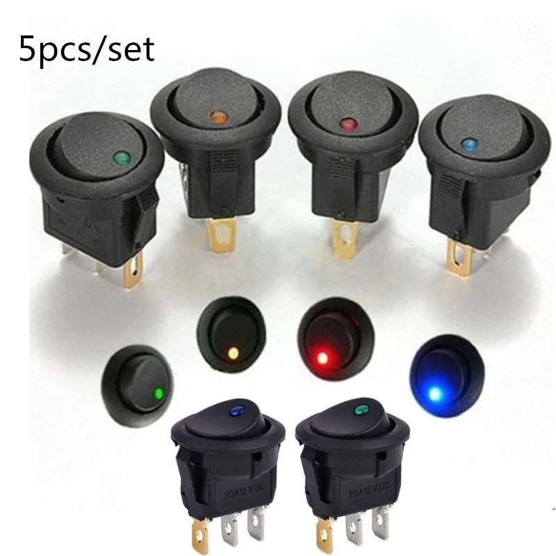 

5pcs/set ON/OFF 12V Round Rocker Dot Switch Waterproof LED Light Luminescence Toggle Switches Car Accesssories accessor