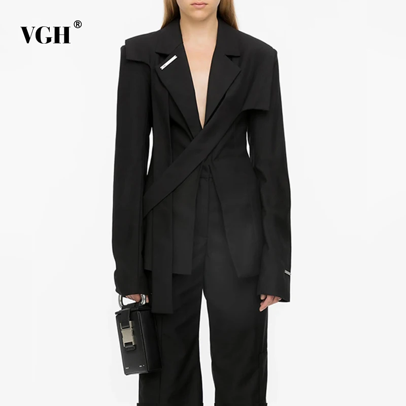 

Женский Асимметричный Блейзер VGH, Черный Повседневный блейзер с отложным воротником и длинным рукавом, офисная одежда, 2020