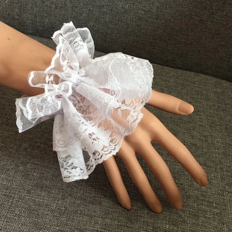 

1 Pair Women Fake Hand Sleeves Wrist Cuffs Ruffled Floral Lace Elastic Bracelet Wristband Steampunk Lolita Wedding Party M7DD