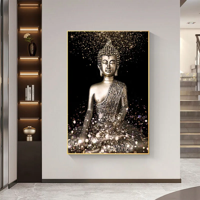 

Buddha Metal Statue Wall Art Canvas Painting Religion Buddhism Poster Print Wall Picture for Living Room Home Decor Cuadros