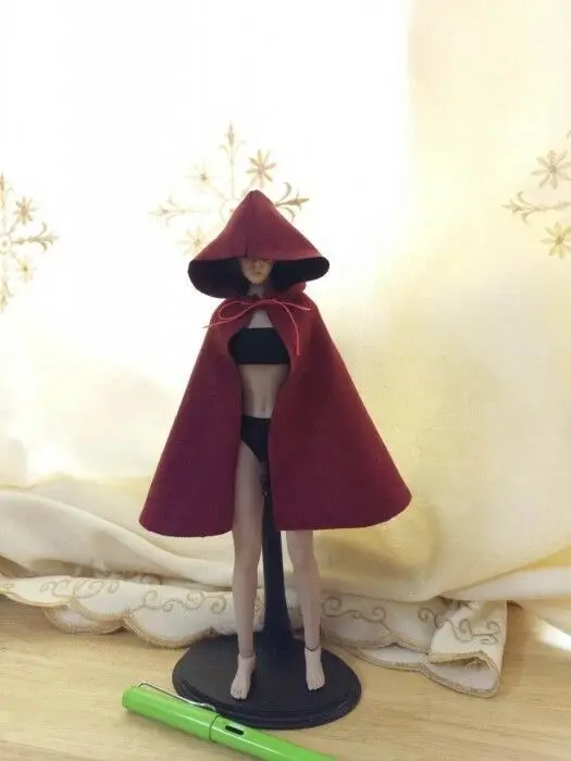 

【only cape】1:6 Scale Red Handmade CLoak Hooded Cape For 12" PH HT Female Body【no figure】