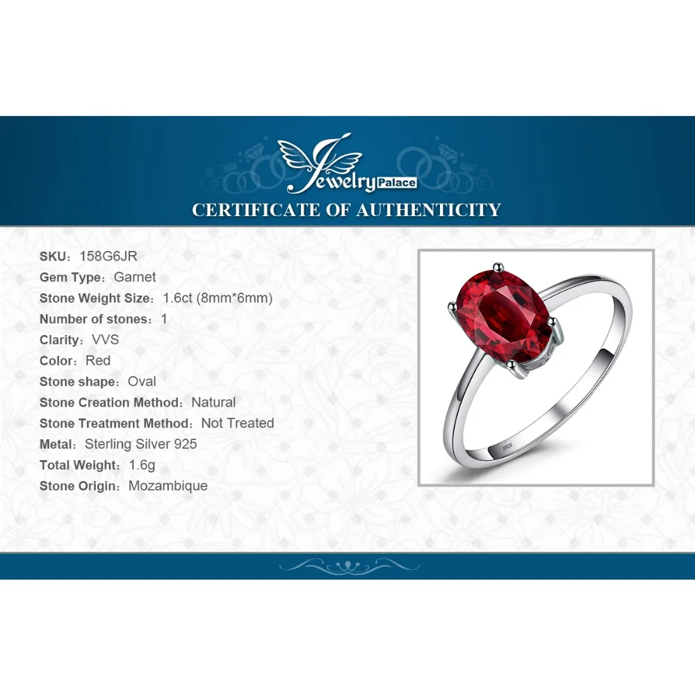 

JewelryPalace 100% Natural Garnet Ring 925 Sterling Silver Rings for Women Silver 925 Engagement Wedding Jewelry Fashion