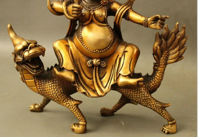 907 + 8 &quotтибетская бронзовая позолота Бог белая мантра Будда езда статуя дракона |