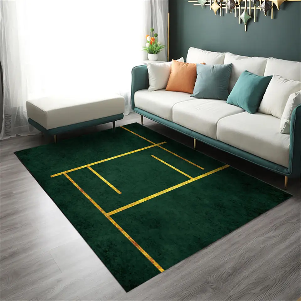 

Luxury Green Carpet With Gold Line Modern Turquoise Large Carpet Area Rug For Bedroom Washable Machine Living Room Rug Big