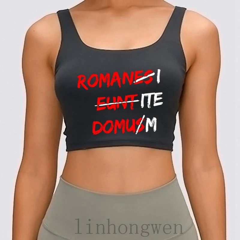

Женская майка Romanes Eunt Domus, женский топ с надписью, графический Весенний Новый хлопковый кроп-топ с строительным дизайном