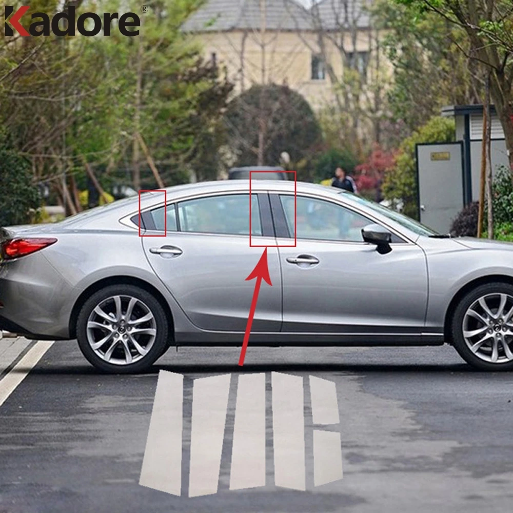 

For Mazda 6 M6 Atenza 2013 2014 2015 Stainless Steel Car Door Window Frame Center Pillars B+C Cover Trim Exterior Accessories