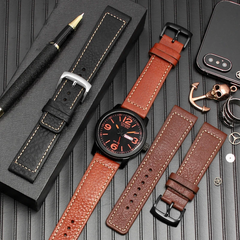 Ремешок для часов из натуральной кожи 22 мм Samsung Galaxy Watch S3 Huawei GT Seiko Citizen Casio мужской