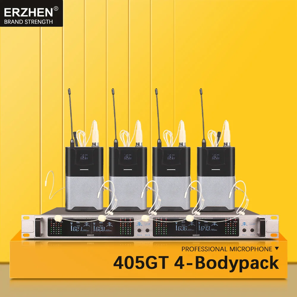 

Professional best headset wireless microphone system for sale UHF4 channel handheld lapel condenser karaoke mic studio 405GT mic