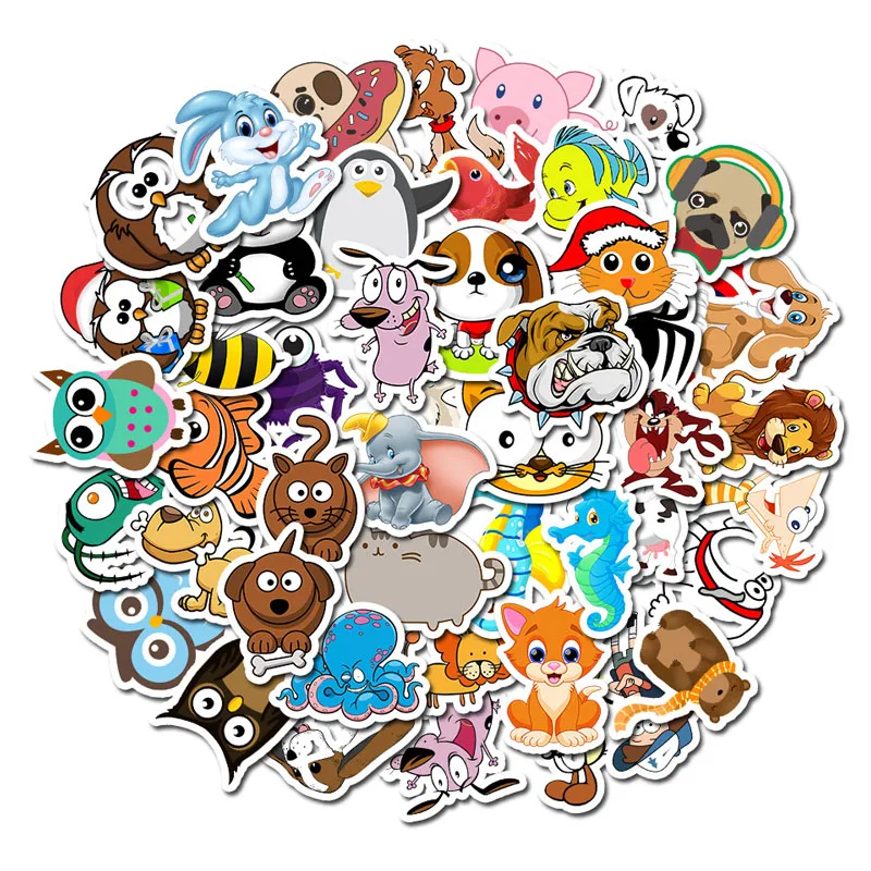 50pcs cute animal stickers for Car Styling Bike Motorcycle Phone Laptop Travel Luggage shark Sticker not repeat cat dog | Игрушки и