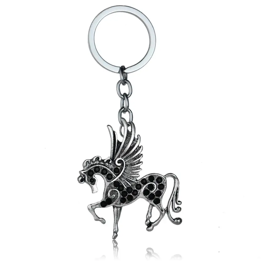 12PC Black Crystal Rhinestone Horse Wing Pegasus Keychains Animals Charm Pendant Keyrings Women Men Friends Party Gifts Jewelry | Украшения