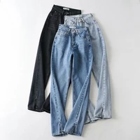 jmprs streetwear women jeans straight high waist wide legs denim pants black loose baggy jean casual pocket female trousers 2021