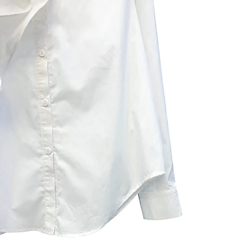 

CHICEVER White Casual Shirt For Women Stand Collar Long Sleeve Patchwork Ruffles Designer Solid Blouses Females Fashion Clothing