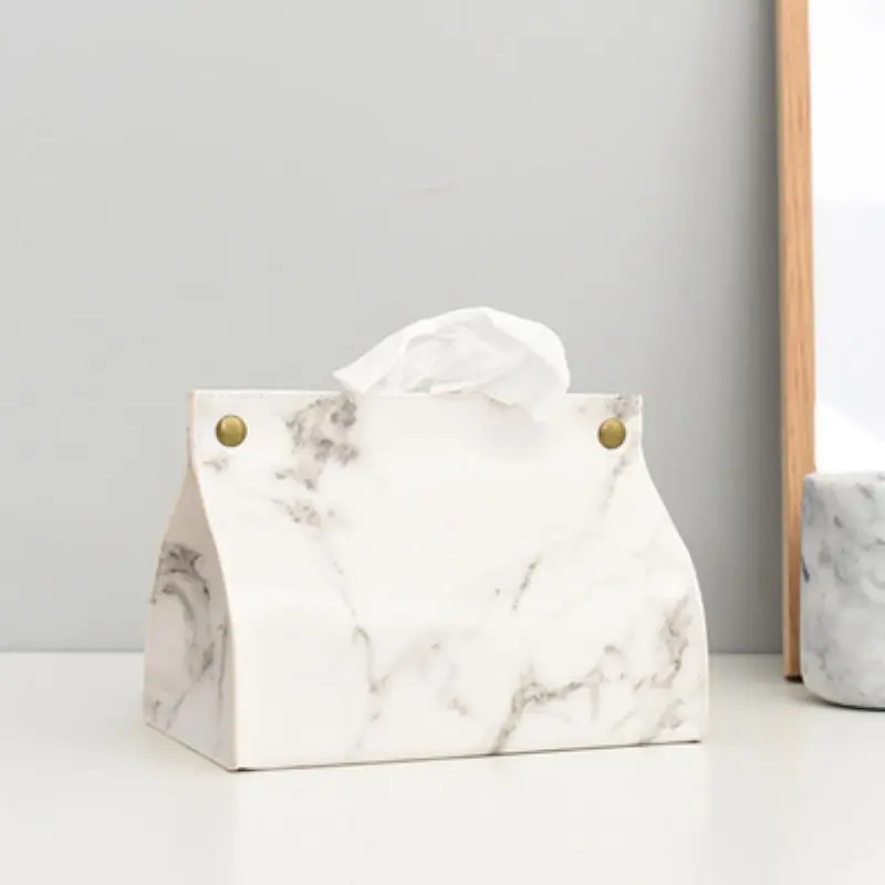 

Tissue Case Box Container PU Leather Marble Pattern Napkin Tissue Holder Papers Bag Cosmetic Box Case Pouch Organizer