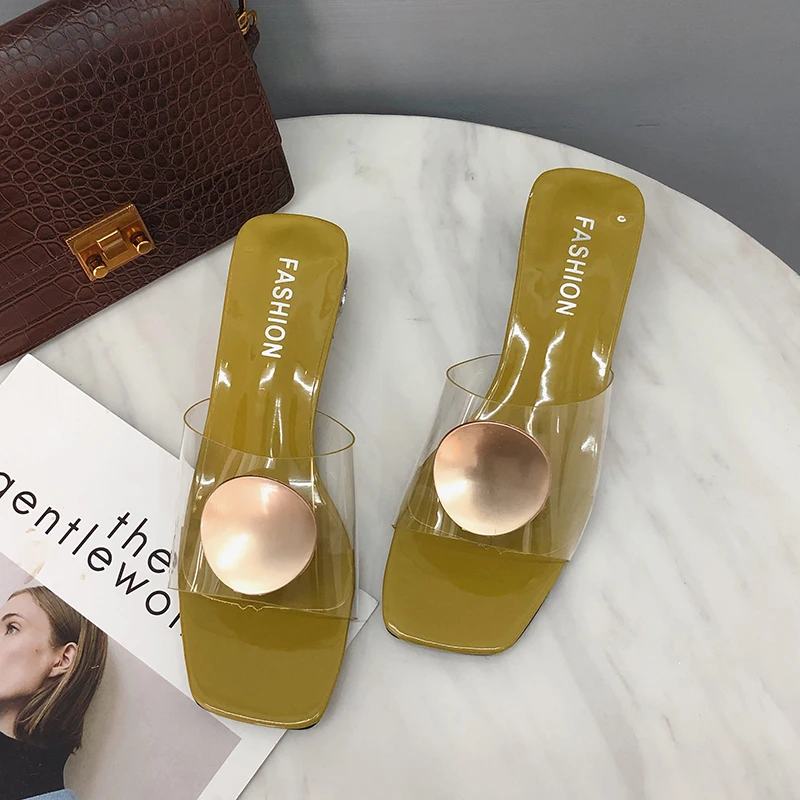 Туфли-лодочки женские на квадратном каблуке пикантные сандалии с кристаллами