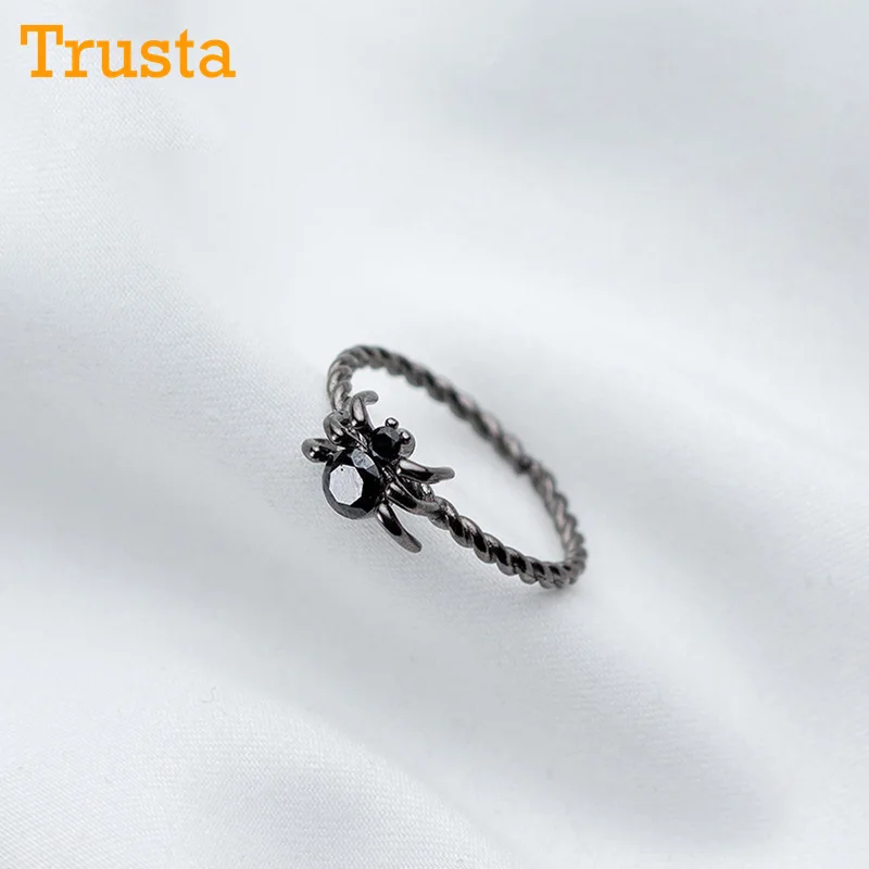 Trusta Настоящее серебро 925 пробы модное ювелирное изделие черное кольцо с пауком Размер 5 6 7 Девочки Дети Рождественский подарок DS505 Прямая поставка