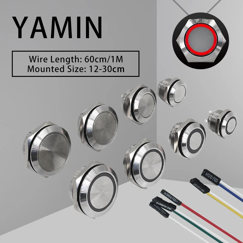 Ультратонкий металлический кнопочный переключатель для компьютера 22/25/30 мм 3 6