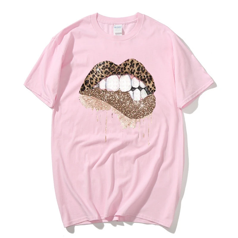 

New Funny big lips leopard print T-shirt men's summer short-sleeved T-shirt unisex shirt Harajuku O-neck top tee