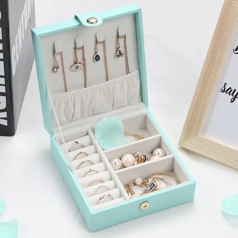 

Women'S Jewelry Storage Box Square Simple European Fashion Portable Ring Earrings Finishing Storage Box Zipper Type