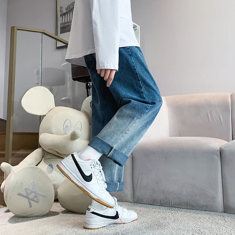 

Autumn New Washed Denim Pants Couple Korean Trend Loose Straight Zipper Jeans Men Women Gradient Jean Pants Blue/Black grey
