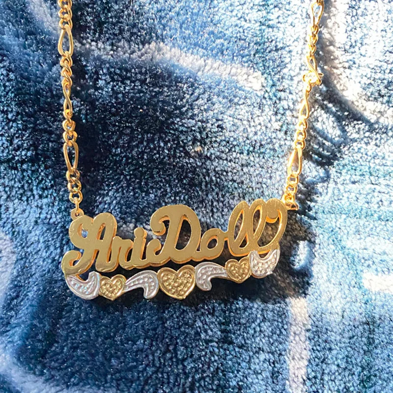 

KristenCo New Custom Name Necklace Personalized Women Double Plated Gothic Nameplate Custom Gold Choker Necklace For Women Gift