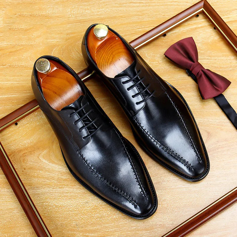 

Handmade men formal shoes Classic Luxury Genuine cow Leather men dress shoes black flat lace up office shoes oxford 2020 autumn