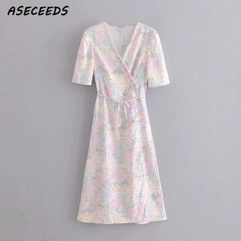 2020 винтажное Цветочное платье в стиле бохо женское элегантное на пуговицах