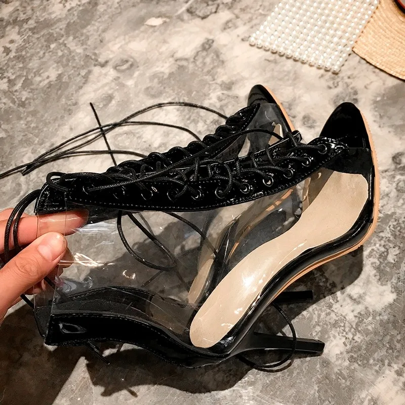 Ботильоны женские на шнуровке сандалии с открытым носком ботинки-гладиаторы