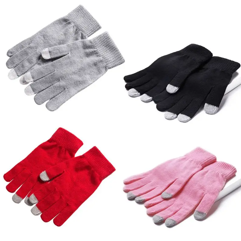 

Women Winter Full Fingered Touch Screen Gloves Knit Thicken Thermal Warm Mittens