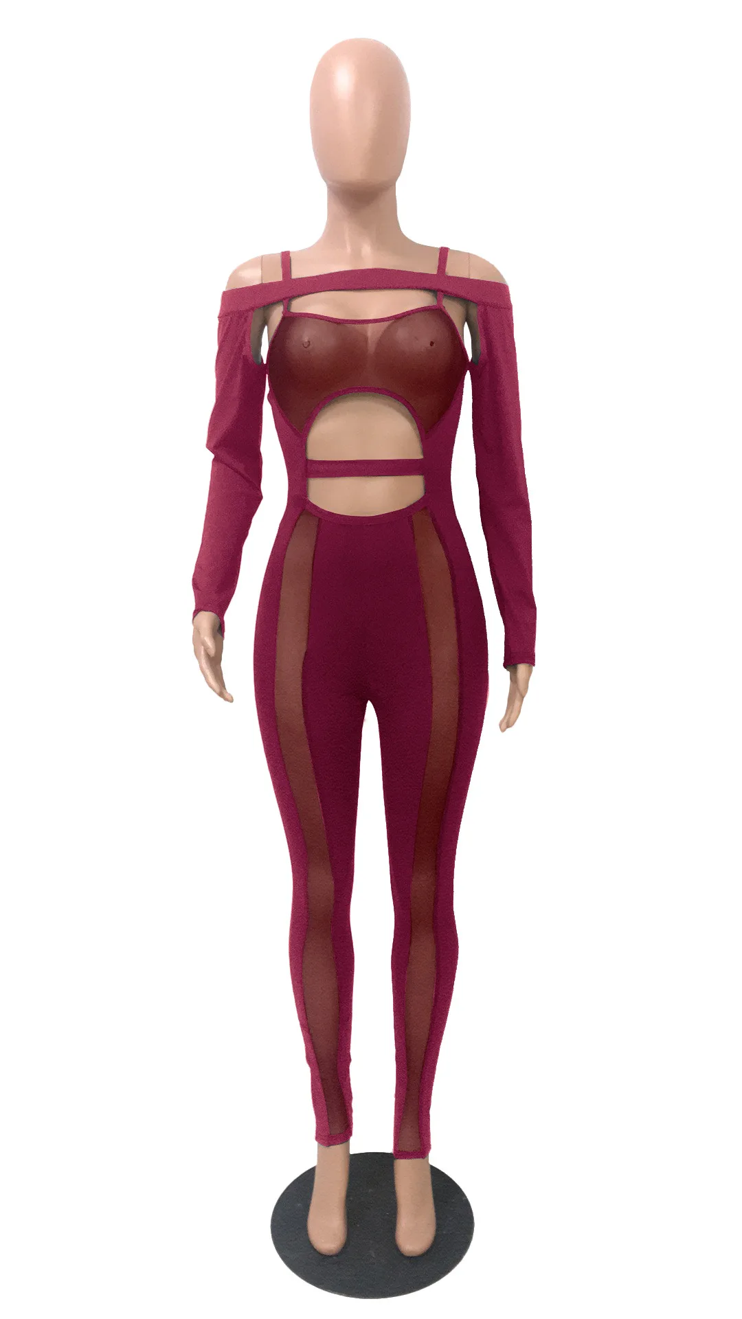 

Front Hollow Out Sexy Romper Jumpsuit Womens Elegance Long Sleeve High Waist Pencil Pants Trousers Party Catsuit Hot Sale 2021