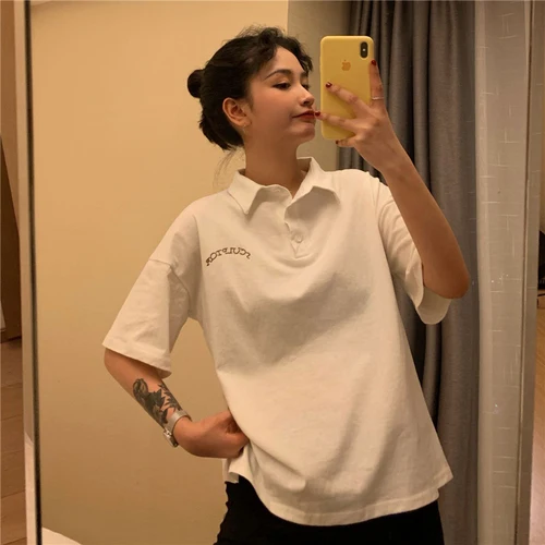 Женская футболка-поло с отложным воротником Повседневная Свободная Базовая