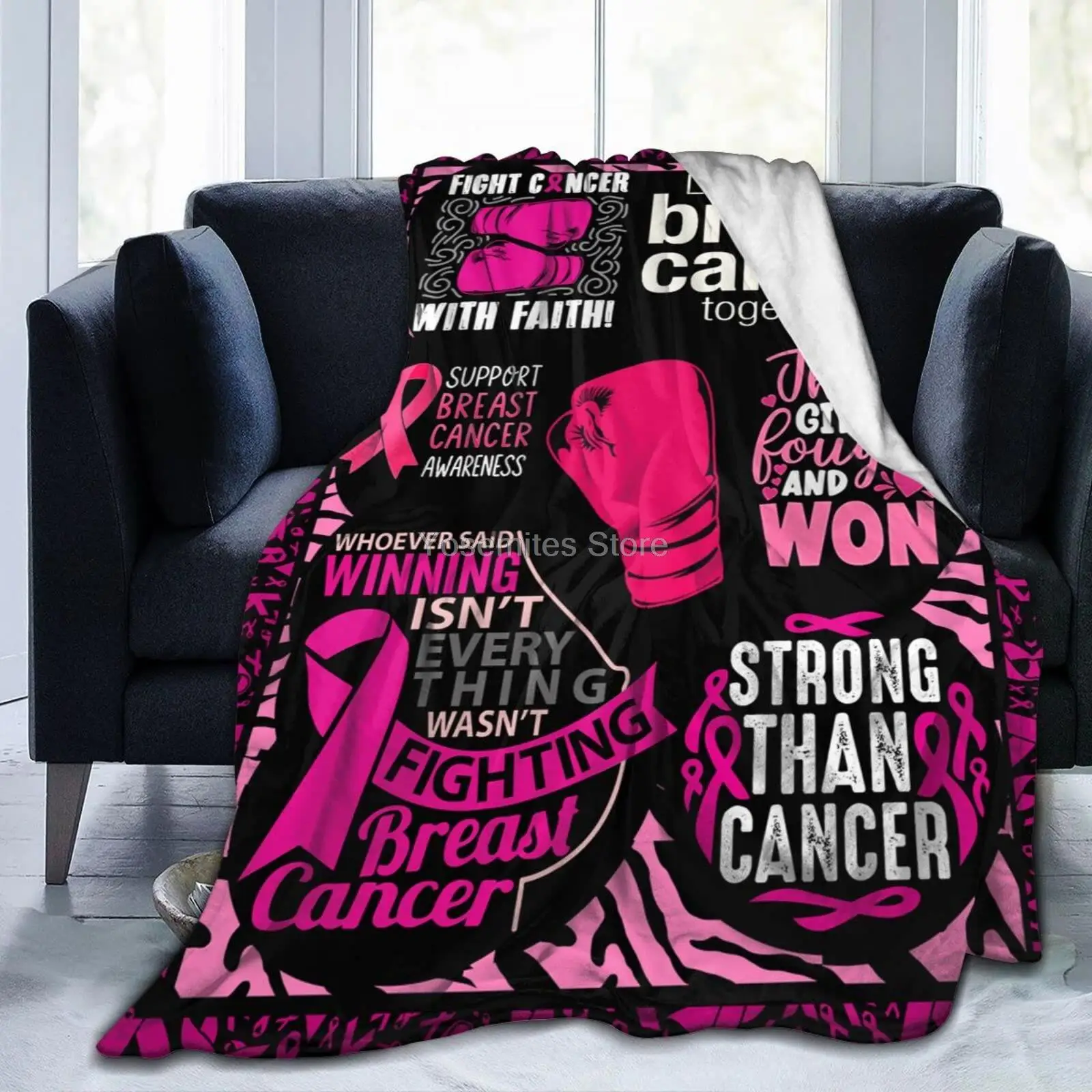 

Breast Cancer Soft Throw Blanket for Women Men Kid Lightweight Fleece Blanket/ for Couch Sofa 60"x50"