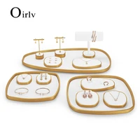 oirlv newly white jewelry display props set metal display stand microfiber watch stand earring ring bracelet organizer trays