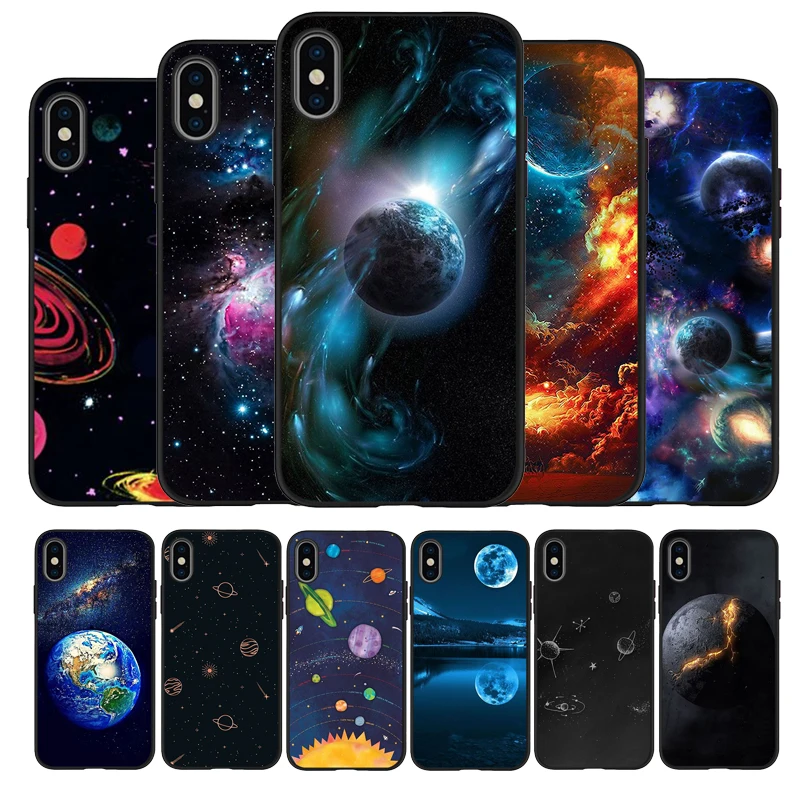Арт звездного неба Луны Черный силиконовый чехол для мобильного телефона iPhone 12 XR