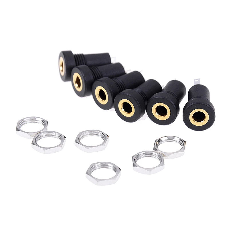 

2Pcs/10Pcs 3.5mm Audio Jack Socket 3 Pole Black Stereo Solder Panel Mount Gold with Nuts Connector Wholesale