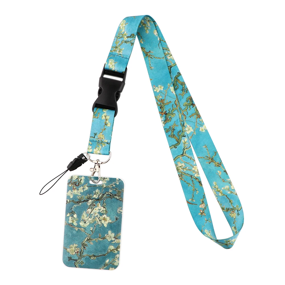 

20pcs/lot G2199 Van Gogh Apricot Flower Painting Lanyard for Key Neck Strap Lanyard Card Holder Keychain Badge Holder DIY Rope