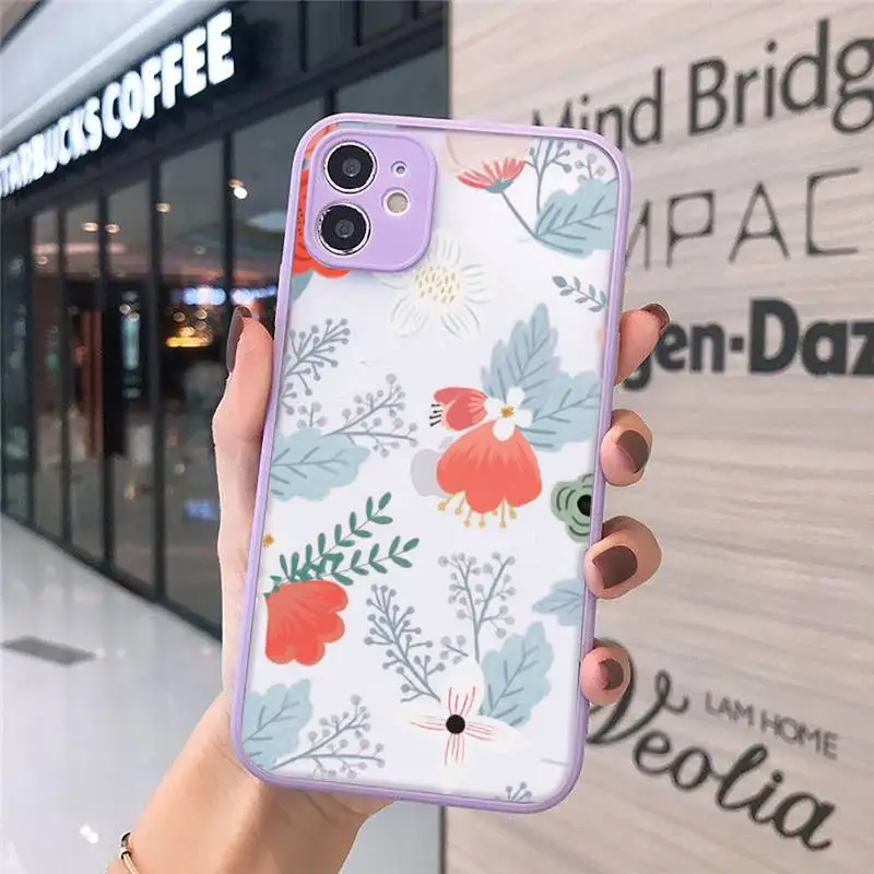 

Retro art Flower Romantic pattern Phone Case matte transparent For iphone 7 8 11 12 plus mini x xs xr pro max cover