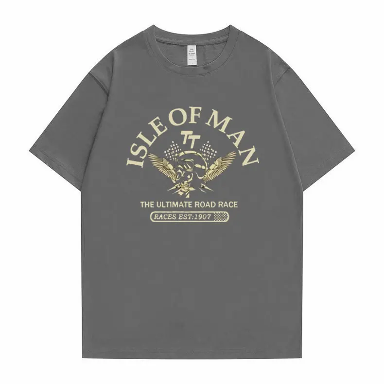 

Isle of Man TT Races The Ultimate Road Race EST1907 Skull Helmet T Shirts Men Summer Fashion T-shirt Cotton Tshirt EU Size Tee