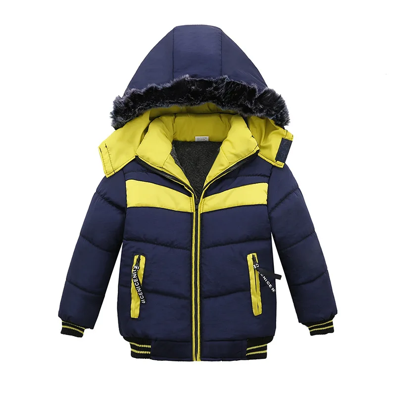 

2-5 years boys winter season jacket plus velvet warm color hit hooded thick coat Korean fashion high-quality children's clothing